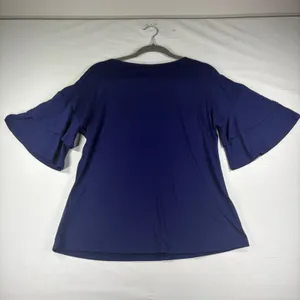 Yesfashion Navy Blue V-Neck Top Double‎ Layer Ruffle Short Sleeve Blouse Medium thumbnail 9