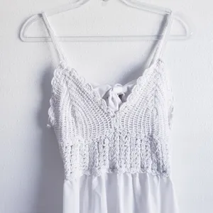 Free People Crochet Ruffle Mini Bohemian Dress thumbnail 3