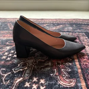 Linea Paolo Black Block Heel Pointy Toe‎ Shoes Leather Pumps thumbnail 6