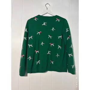 Talbots Petites Womens LP Green Dalmatian Dog Cardigan Cashmere Blend Holiday thumbnail 2