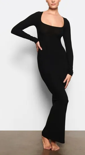 SKIMS Soft Lounge Long Sleeve Maxi Dress Black Size M thumbnail 1