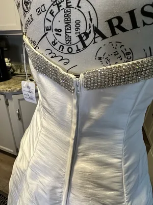Ivory Satin Strapless Wedding Gown with Rhinestone Brooch thumbnail 5