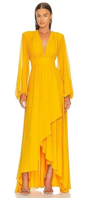 NWT Michael Costello x REVOLVE Kerry Gown in Marigold‎ Long Sleeve thumbnail 1