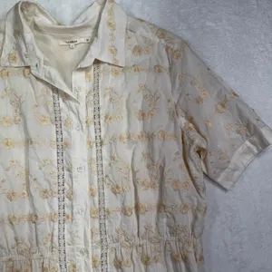 Tularosa Small Midi Dress Cream Floral Embroidery Lace Trim Boho Button Front thumbnail 4