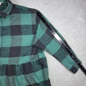 American Eagle Button Up Shirt Women XL Green Buffalo Plaid Peplum L/S Boho Chic thumbnail 9