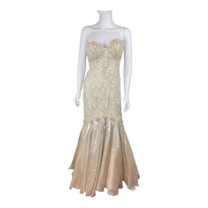 Mac Duggal Couture‎ Beaded Strapless Gown Womens 4 Champagne Lace Mermaid Formal thumbnail 4