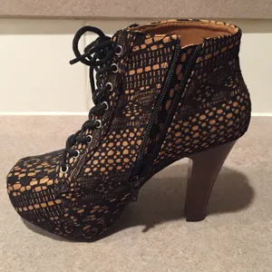 Qupid Black and Tan Lace Festival Boho High Heeled Booties 7 thumbnail 3