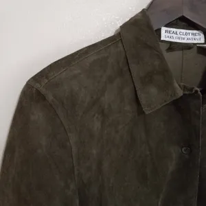Real Clothes Saks Fifth Avenue 12 Suede Button Front Shirt thumbnail 7