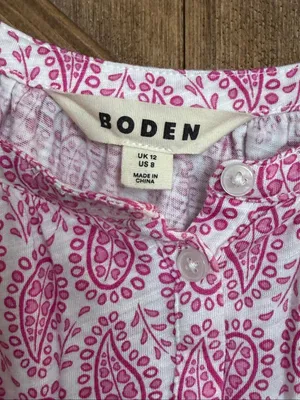 Boden Women’s US 8 Pink White Paisley Print Button Front Puff Sleeve Blouse(9365 thumbnail 2