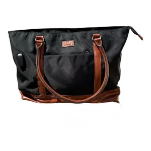 Relavel Laptop Tote Bag Black Nylon Brown Trim USB Charging Port Work Briefcase thumbnail 2