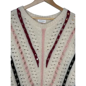 Vestique Sweater Womens Large Cream Multi Stripe Pointelle Knit Oversized Boho‎ thumbnail 5