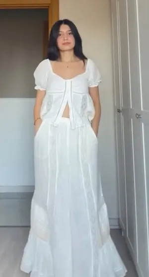 Free People Bali Alana Top & Pant Set in White XS thumbnail 1