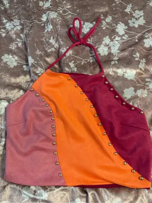 NWOT Blushing Brunette Colorblock Halter Neck Faux Suede Studded Skirt Set Sz XL thumbnail 9