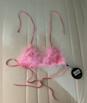 WHITEFOX BOUTIQUE pick me up feather bikini top pink thumbnail 1