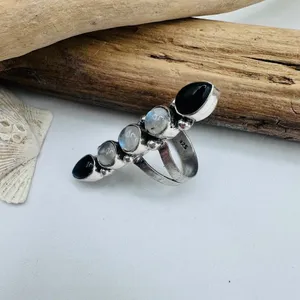Moonstone & Onyx Sterling Silver Plated Statement Ring Size 6 thumbnail 4
