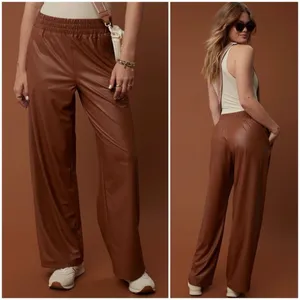 NWT OFFLINE By AERIE Real Luxe Faux Vegan Leather Wide Leg Pants Size L thumbnail 7