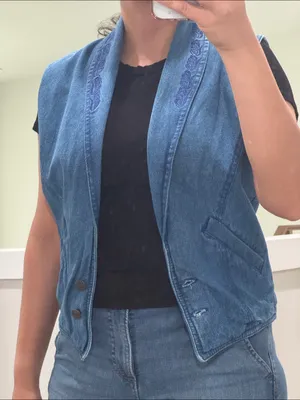 Denim Vest with Embroidered Shawl Collar vintage thumbnail 6