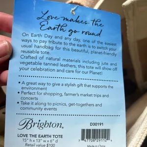 NWT BRIGHTON Love The Earth Jute Fiber Reuseable Tote Bag thumbnail 5
