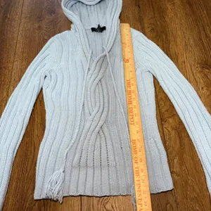 Y2K Express Light Blue Knit Hooded Sweater‎ Merino Wool Blend Womens S Cottage thumbnail 3
