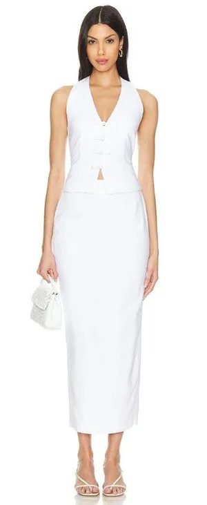Sau Lee Capri Linen Midi Skirt Ivory Womens Size 10 thumbnail 1