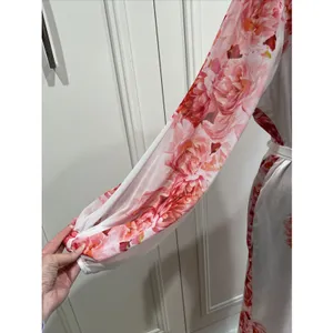 Oscar De La Renta Pink Label Floral Satin Robe Dressing Gown M Belted Romantic thumbnail 3