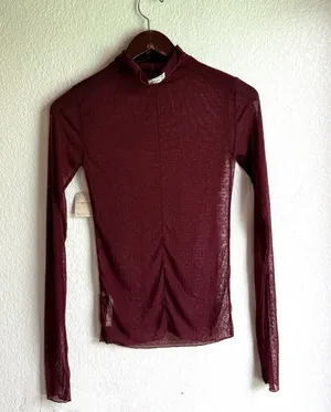 NWT Free People Womens Shirt Sheer Dotted Long Sleeve High Neck Size Small thumbnail 1