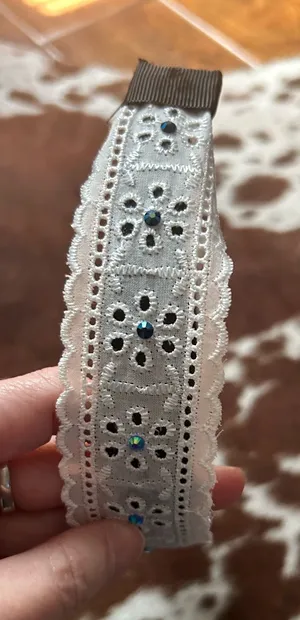 Lace ribbon with colorful crystals Headband handmade brand new thumbnail 1