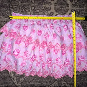 LoveShackFancy Women’s Size L Lilac Pink Floral Print Tiered Mini Skirt thumbnail 4