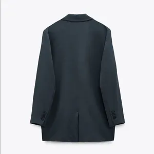 Zara OVERSIZED FLOWY BLAZER NAVY BLUE NEW thumbnail 8