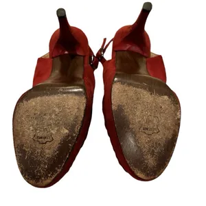 Burgundy Red Pleated Suede Peep Toe Platform Slingback Pumps 8M thumbnail 10