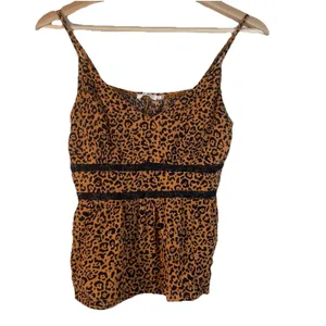 Mi Ami‎ Womens Leopard Print Cami Top Smocked Back Lace Trim Babydoll Small thumbnail 2