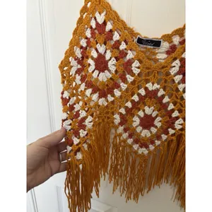 Granny Square Crocheted Crop Fringe Top S/M Boho Festival Hippie Granola thumbnail 3