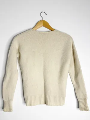 Theory Ivory 100% Cashmere V-Neck Sweater Size P Petite Flawed thumbnail 6