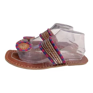 Kolhapuri Chappals Hand Embroidered Leather Flat Sandals Toe Ring 9 Brown thumbnail 3