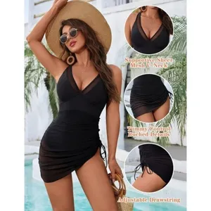 Blooming Jelly X-LARGE One-Piece Swimsuit Tummy Control Swim Dress BLACK thumbnail 2