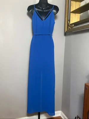 Naked Zebra Small Royal Blue Sleeveless High Low Dress with Tie Waist thumbnail 2