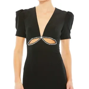 NWT Mac Duggal Ieena Puff Sleeve Black Cut Out Gown Dress 6 2630 thumbnail 6