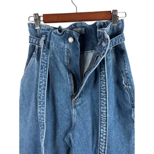 Abercrombie & Fitch Mom Jean Womens 26/2R‎ Blue Paperbag Waist Belted Straight thumbnail 5