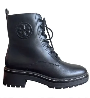 Tory Burch Miller 50mm Black Leather Lug Sole Combat Boots Size 8 thumbnail 1