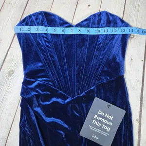 Lulus Masterfully Flirty Dark Blue Velvet Bustier Midi Dress Strapless Small thumbnail 10