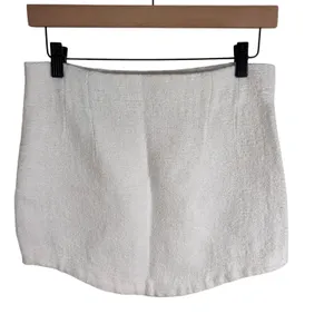 Zara Womens White Textured Boucle Mini Skirt Curved Hem High Waisted Small thumbnail 4
