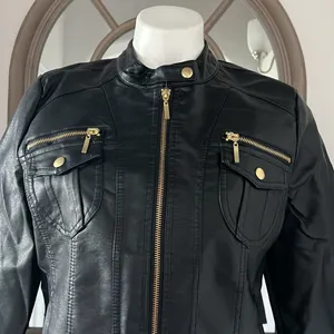 NEW LOOK Faux Leather Jacket in Black+Gold Tone Hardware, Size XL New w/o Tag thumbnail 6