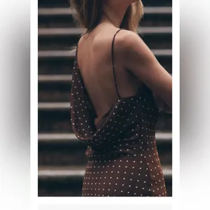 Zara NWT brown polka dot asymmetrical cowl draped detail midi maxi dress thumbnail 7