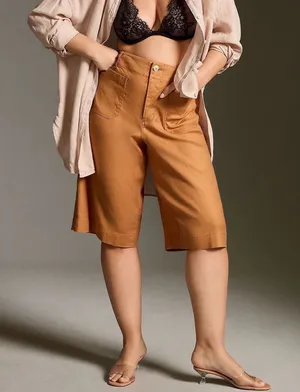 Anthropologie Maeve Colette Linen Blend High Rise Longline Shorts Size 25 NWT thumbnail 1