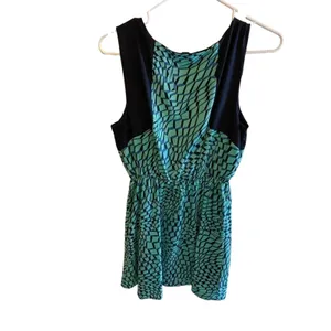 Estam Blue Green Sleeveless Round Neck Lightweight‎ A-Line Mini Dress USA Size M thumbnail 2