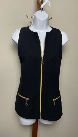 Jones New York Blazer Vest Size 8 Black Gold Zipper Detail 90s thumbnail 1
