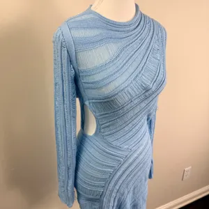 Peppermayo Angels Wing Mini Dress Light Blue Distressed Knit Cutout S/M NEW thumbnail 5