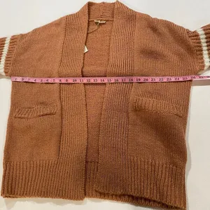 Easel Los Angeles Brown Knit Cardigan White Stripe Sleeves Open Front Size M thumbnail 6
