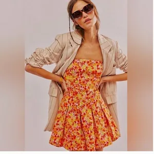 NWOT Free People Made Me Smile Printed Mini Dress Citrus Combo XL thumbnail 7