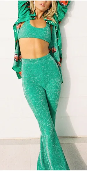 NWT Frankie’s Bikinis Johnson Terry Lurex Sweatpants Mistletoe Green Large thumbnail 1